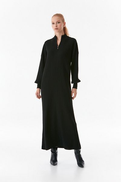 Fulla Moda Rochie din tricot cu nervuri cu guler ridicat - cu jumătate de fermoar