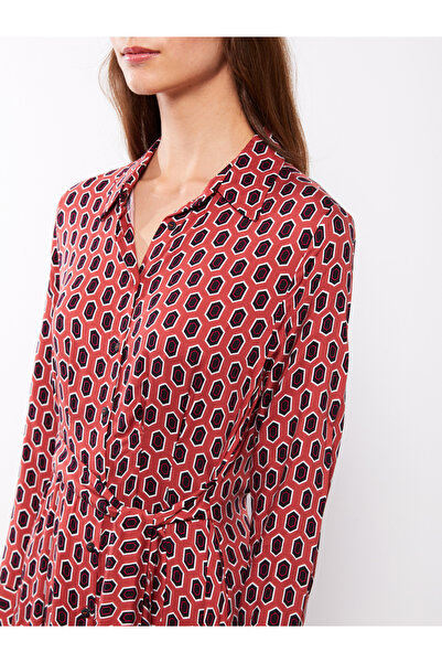 LC Waikiki Patterned Long Sleeve Viscose Women's Shirt Dress