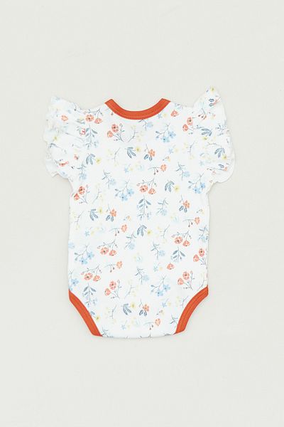 Fulla Moda Flower Patterned Girl's Bodysuit with Ruffled Sleeves