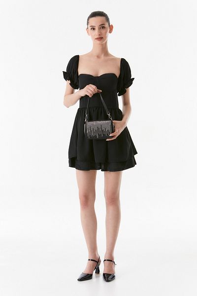 Fulla Moda Zippered Stone Detailed Shoulder Bag