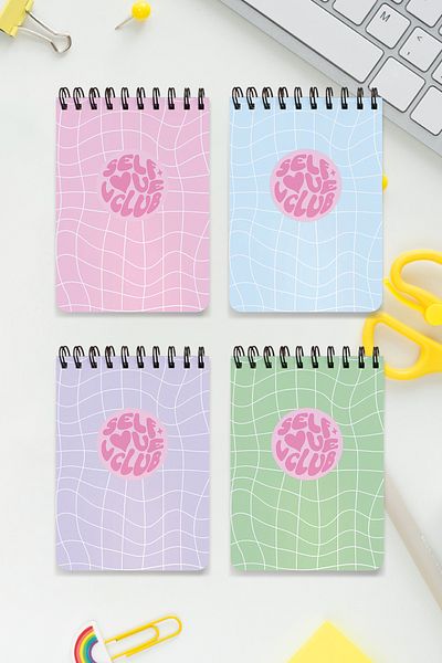 SevindirenŞeyler Self Love Club Pastel A6 4-Piece Notebook Set - Notepad, Unlined Notepad Memo Pad
