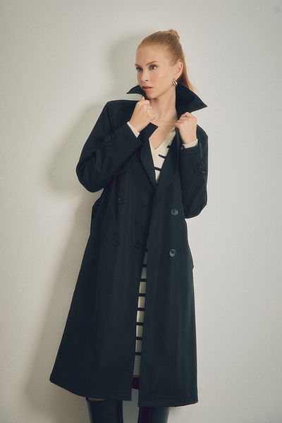 Fulla Moda Belted Double-breasted Collar Trench Coat