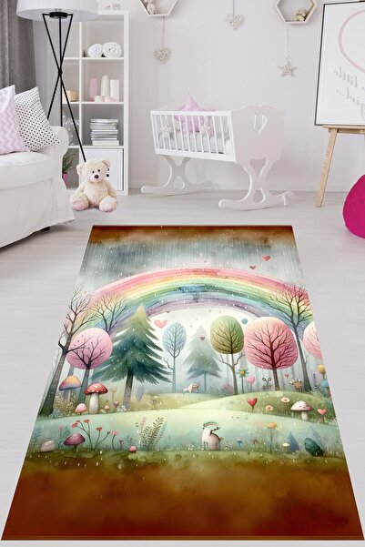 on the clouds Masal Diyarı Gökkuşağı Orman Hayvanlı Yıkanabilir Kaymaz Taban ...