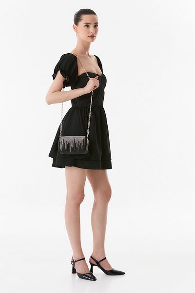 Fulla Moda Zippered Stone Detailed Shoulder Bag