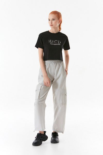 Fulla Moda Embroidered Text Crop T-Shirt