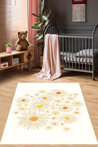 on the clouds Bohem İskandinav Tarz Minimal Papatyalı Yıkanabilir Kaymaz Taba...