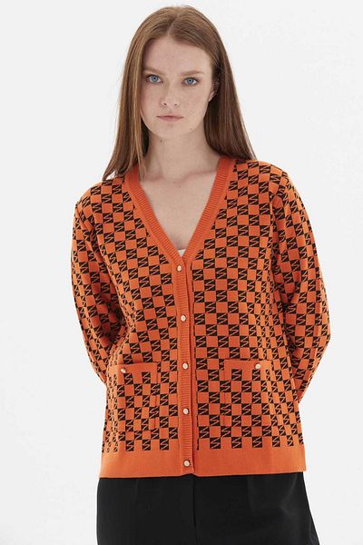 Two Mail Orange Cardigan - V-Neck Model
