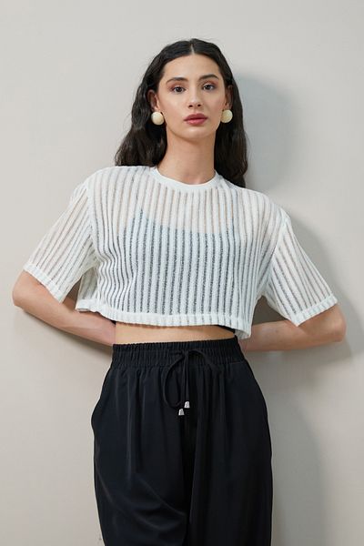 Fulla Moda بلوزة شفافة برقبة دائرية