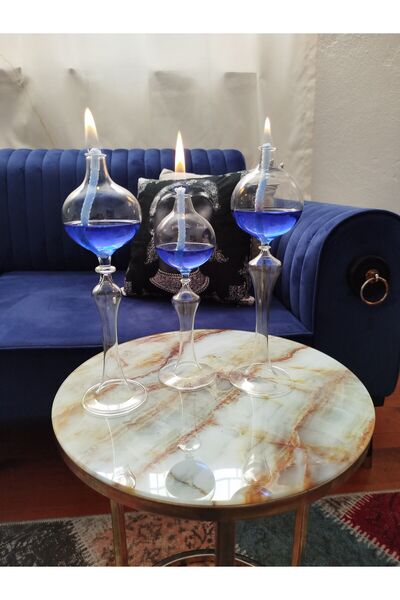 püür glass Dekoratif El Yapımı Hediyelik Küre Kandil 3'lü Set (Kandil Yağı He...