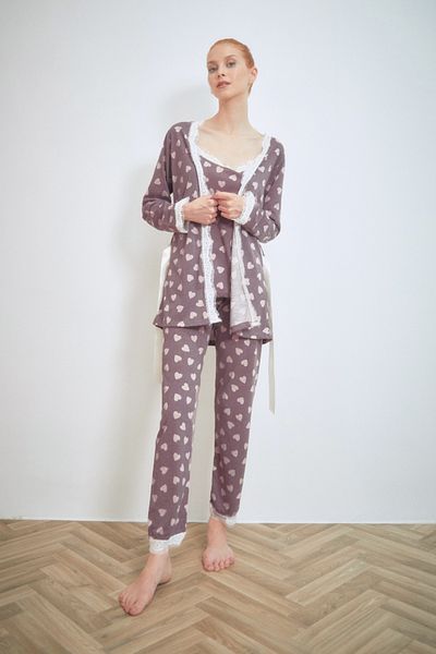 Fulla Moda Rope Strap 3-Piece Heart Printed Pajama Set