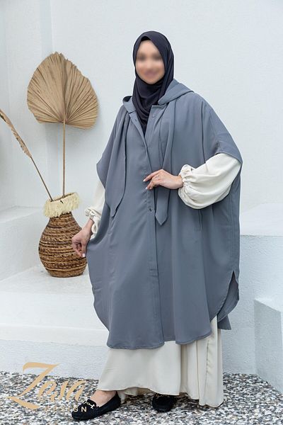 VALENS BOUTİQUE Summer Crepe Poncho with Removable Hood and Scarf Teseture Poncho