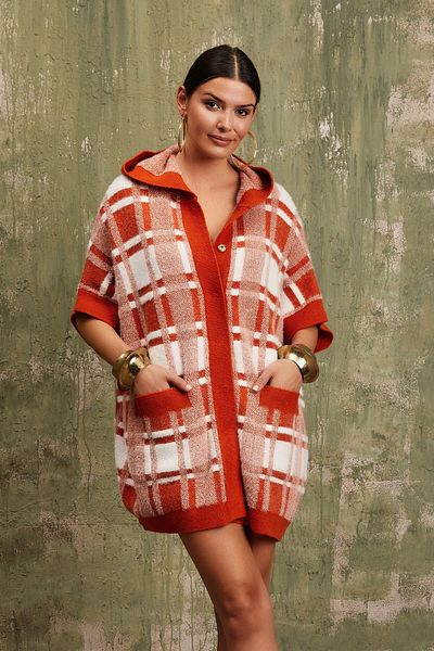 Two Mail Plaid Salaş Knitwear Orange