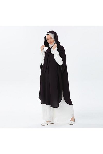 VALENS BOUTİQUE Summer Crepe Poncho with Removable Hood and Scarf Teseture Poncho