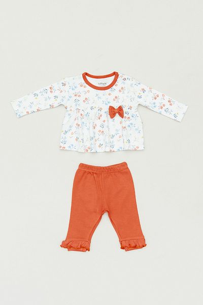 Fulla Moda Crew Neck Flower Patterned Girl's Set