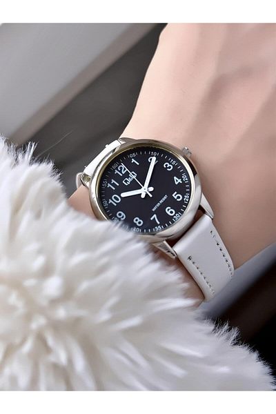 Q&Q Minimal Elegant Thin Case Numeral Women Leather Cord Wrist Watch