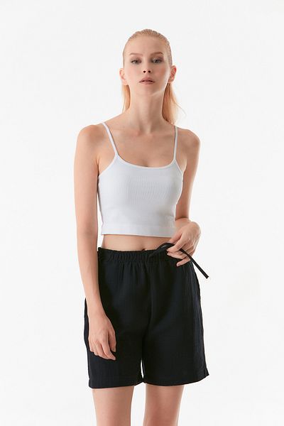 Fulla Moda Κοτλέ Crop Bustier με λουράκι από σχοινί