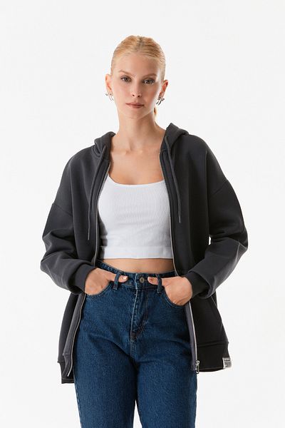 Fulla Moda Hanorac oversize cu glugă cu fermoar