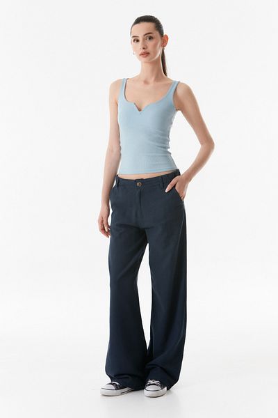 Fulla Moda High Waist Linen Palazzo Trousers