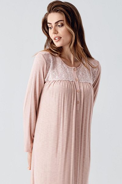 Artış Long Sleeve Lace Buttoned Stretchy Viscous Nightgown