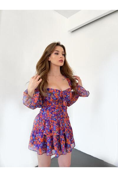 Sindimoda Carla Çiçek Desenli Şifon Elbise 20010