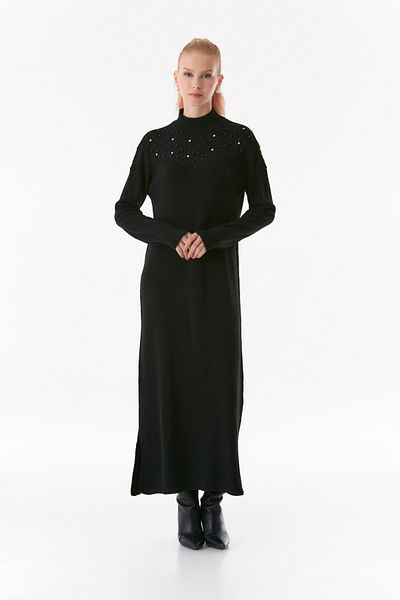 Fulla Moda Knitwear Dress - Stone DeTailed and Slit