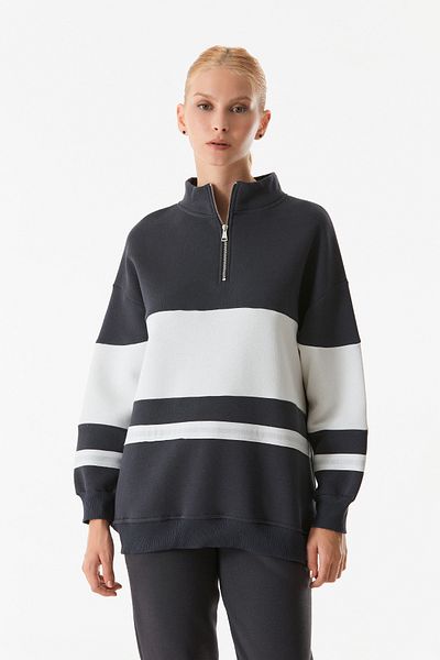 Fulla Moda Φούτερ Color Block με μισό φερμουάρ