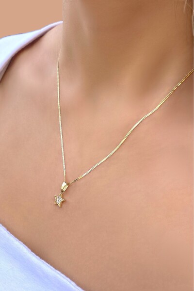 Altınaşkı Yıldız Parlak Altın Kolye