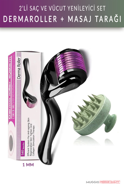 Muggio Dermaroller ve Duş Masaj Tarağı 2'li Saç ve Vücut Yenileyici Set