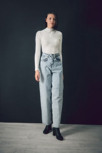 Fulla Moda Blugi slăbiți cu talie înaltă - Design cu cataramă