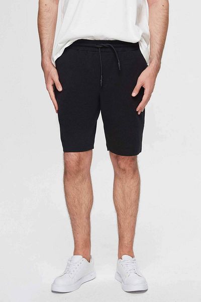 D'S Damat Ds Damat Slim Fit Μαύρο ελαστικό κορδόνι μέσης Λεπτομερές άνετο βαμβακερό πλεκτό σορτς