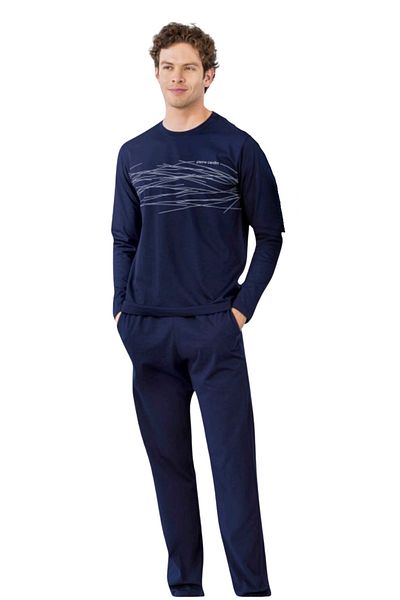 Pierre Cardin Men's Combed Cotton Printed Claret Red Navy Blue Black Pajama Set