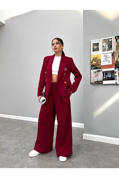 ESRAHELVACI Gold Button Detail Embroidered Trousers Set