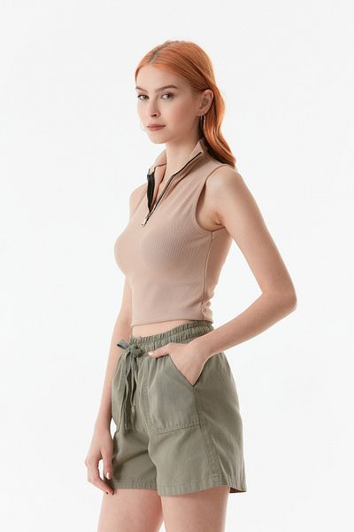 Fulla Moda Αμάνικη μπλούζα με μισό φερμουάρ
