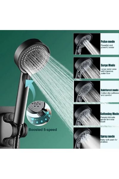 evimdeyokyok 5 Stage Shower Head Black