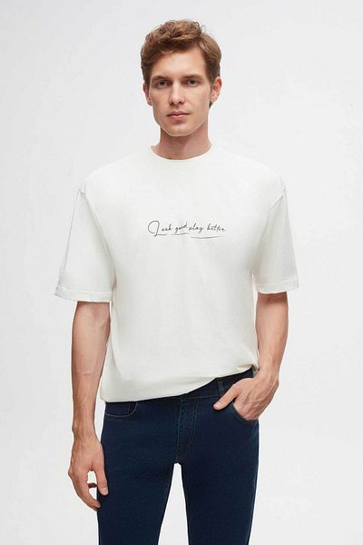 Twn Μπλουζάκι Oversize Λευκό εμπριμέ 100% βαμβάκι