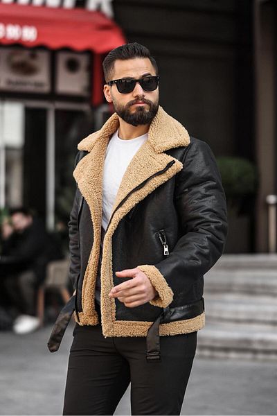 MODA Δερμάτινο παλτό από πλαστικοποιημένο διπλό στήθος