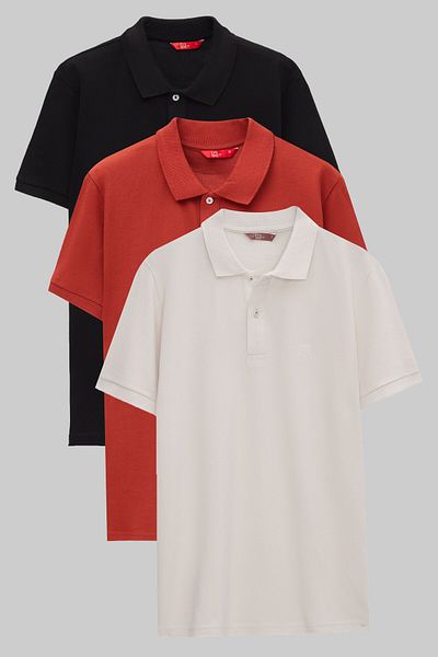 D'S Damat Μαύρο/Πλακάκι/Πέτρα Πικέ με υφή Polo Neck 100% βαμβακερό T-shirt - Regular Fit