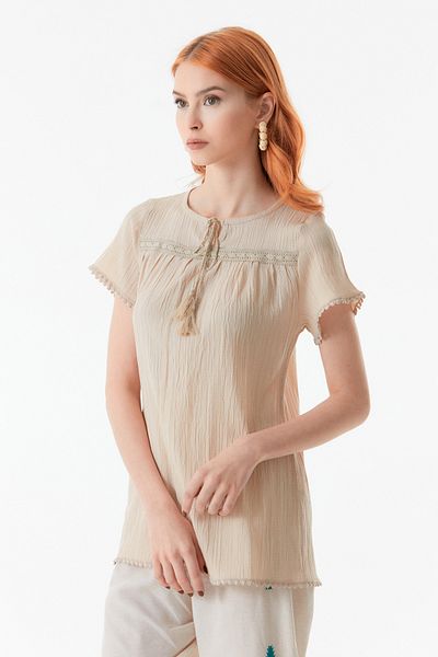 Fulla Moda Λεπτομερής μπλούζα με φούντα Guipure
