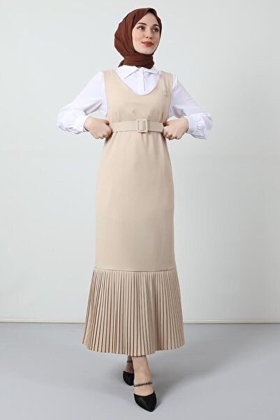 giz astore Pileli Kemerli Jile Bej