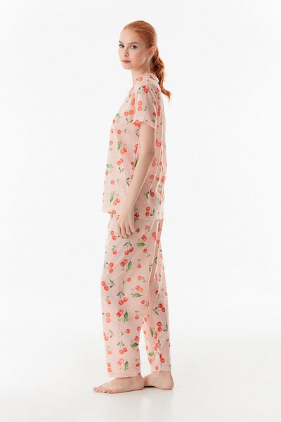 Fulla Moda Set de pijamale cu guler de cămașă cu model cireș