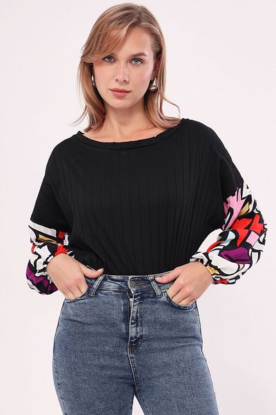 armonika Farbige, lockere Damenbluse mit schwarzen Ärmeln, ARM-20K001085