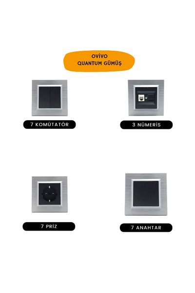 OVİVO Ovivo Quantum Silver Set (7 Commutator + 3 Numeris + 7 Socket + 7 Switch)