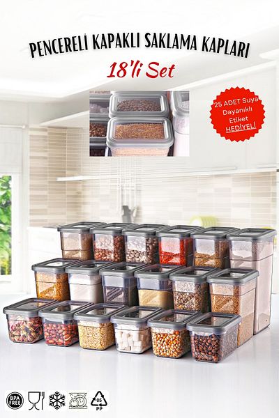 Nandy Home Set of 18 Anthracite Storage Containers -6x 1.58/1.1/0.58 Lt