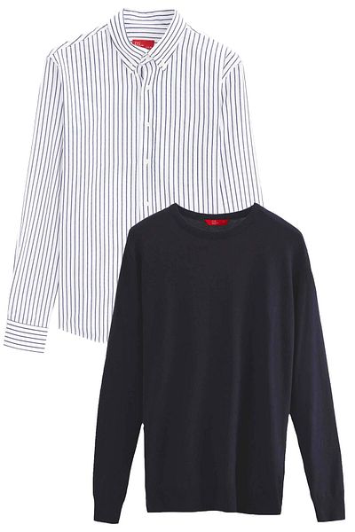 D'S Damat Ds Damat Slim Fit тъмносиня риза и пуловер от 2 части с кръгла яка