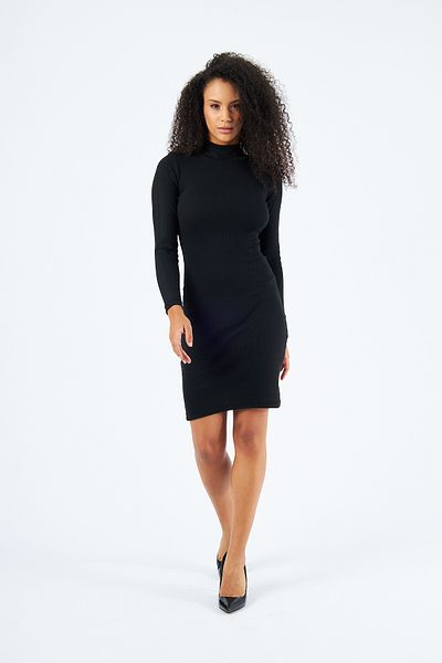 ESPOİRPLUS   ROCHIE TRICOTĂ CU CULOARE NEGRĂ, MINI LUNGIME, CU GÂT DE PESCUIT