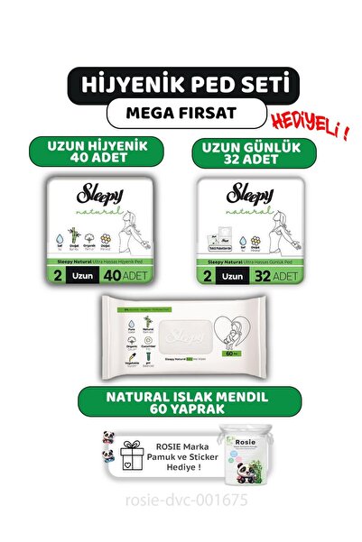 Sleepy Natural Ultra Hassas Ped Uzun 40'lı, Günlük Ped 32'li, Natural 60'lı M...