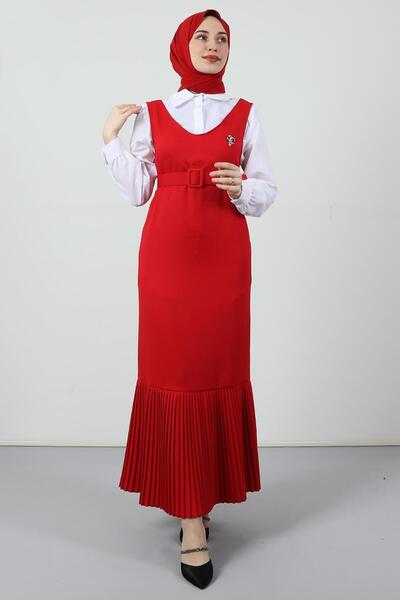 giz astore Pileli Kemerli Jile Kırmızı