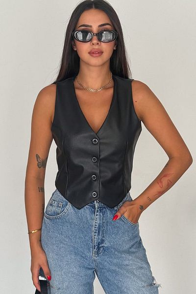 sportiness Vestă din piele neagră
