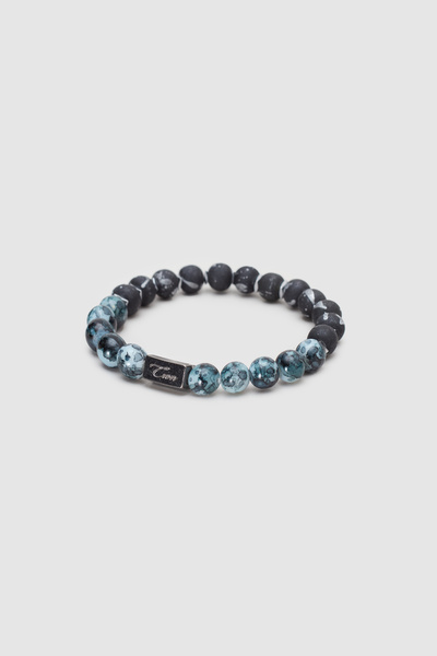 Twn Ανδρικό βραχιόλι με γυαλιστερό τιρκουάζ ματ μαύρο