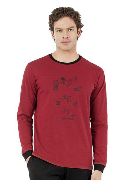Pierre Cardin Men's Combed Cotton Round Collar Pajama Set